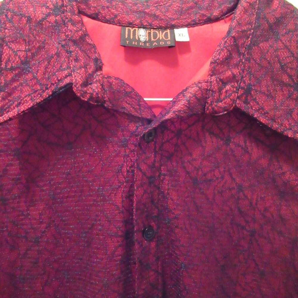 Morbid Threads Vintage Black Spiderweb Cobweb Lace Red Shirt Button Up Goth Men